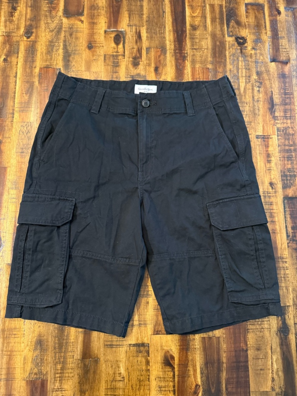 🍒 Men's Goodfellow all black cargo utility shorts sz 32. cotton/spandex blend